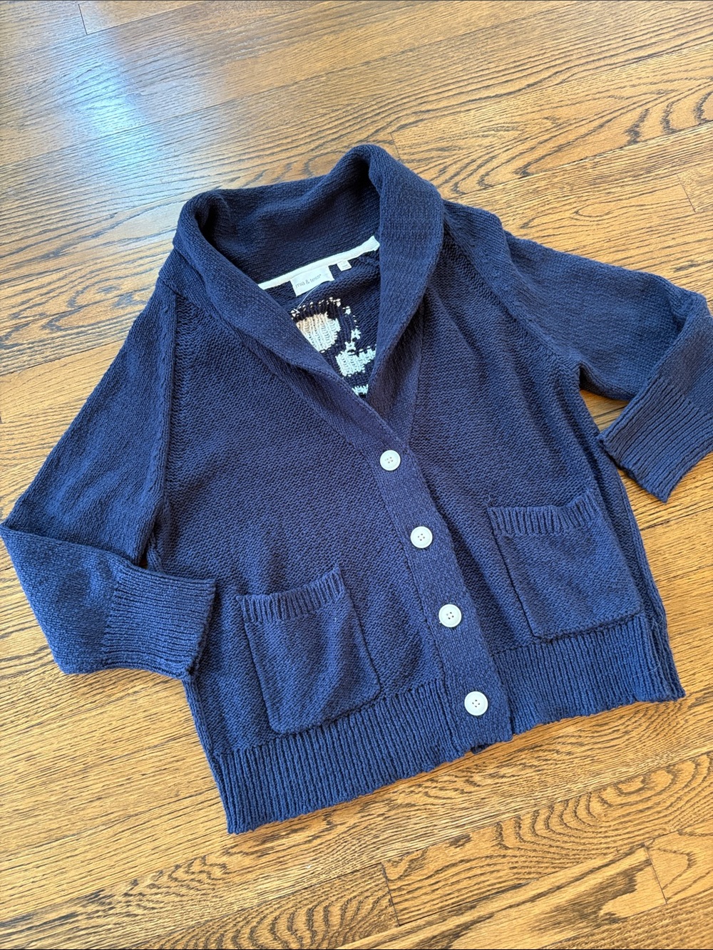 Mia & Tess Women's Navy Shawl Collar Button-Front Sweater Cardigan, anchor, L